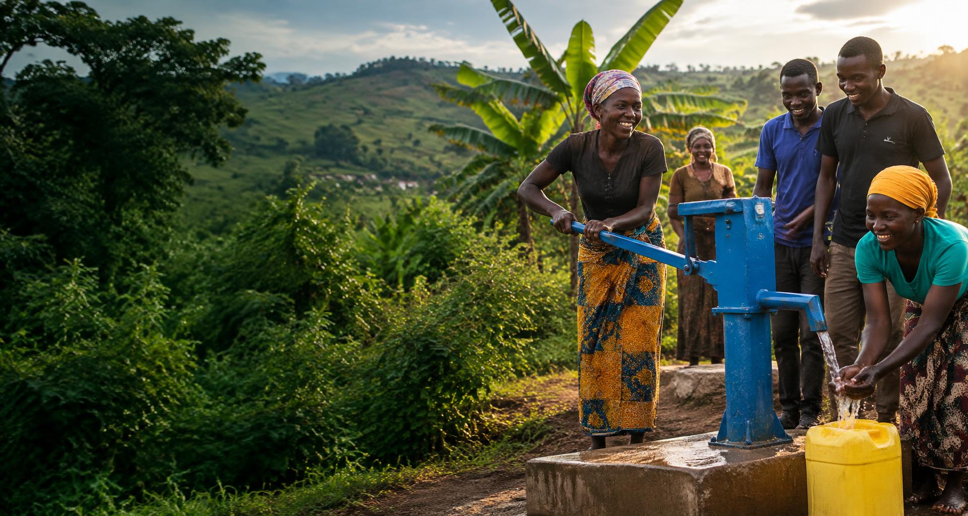 A community gathering at a clean water borehole